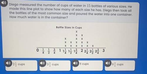 1) Diego measured the number of cups of water in 15 bottles of various sizes. He

made this line p