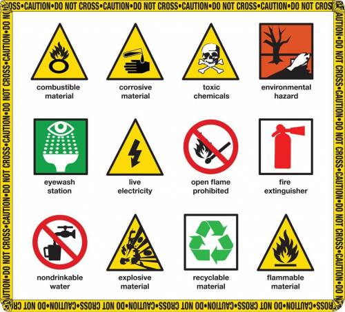 Read the safety warnings on all chemical containers. Look for ____, hazardous, or corrosive materia