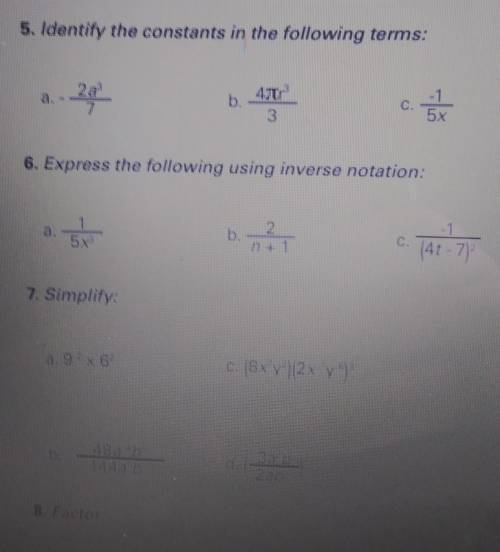 Identify the constants in the following

really need help I don't know how to do this can someone