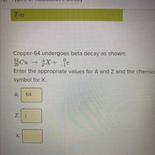 What are the values of A and Z? and the chemical symbol for X.
