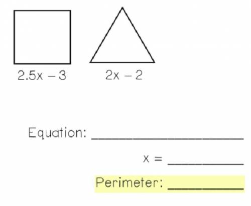 The perimeter of the square and the equilateral triangle shown are the same. Write an equation to r