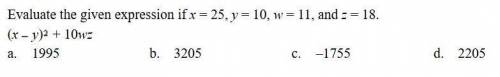 Evaluate the given expression if x = 25, y = 10, w = 11, and z = 18.
(see the image)