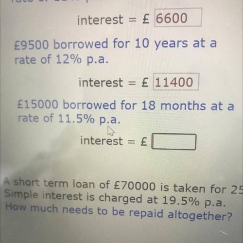 £15000 borrowed for 18 months at a rate of 11.5%