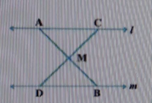 in this fig l is parallel to m and m is the mid point of a line segment ab show that m is also the