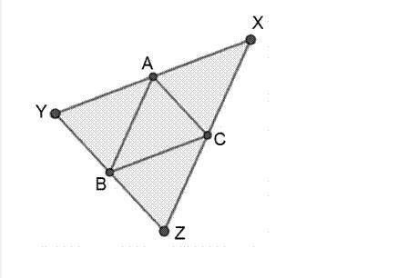 Given that points A, B, and C are the midpoints of their respective sides, which of the following i