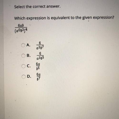 Select the correct answer.
Which expression is equivalent to the given expression?