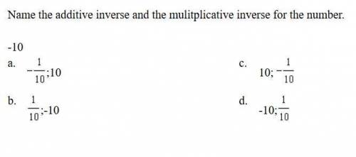 Name the additive inverse and the mulitplicative inverse for the number (see image).