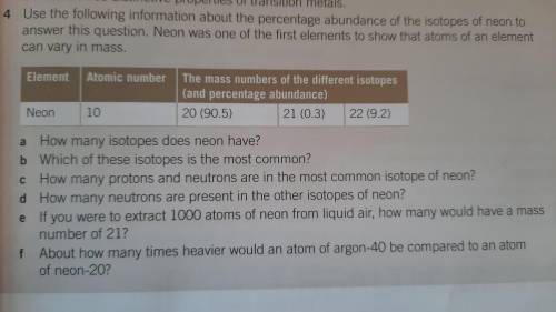 Can you please help solving the attached question on isotopes especially part e and f?