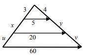 In the triangle, find x, y, u, v