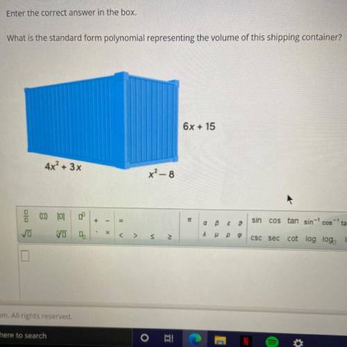What is the standard form polynomial representing the volume of this shipping container?