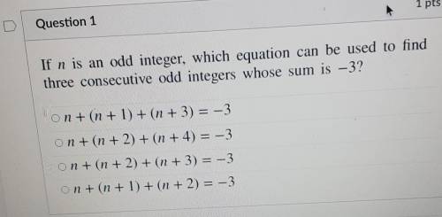 If n is an odd integer, which equation can be used to find three consecutive odd integers whose sum