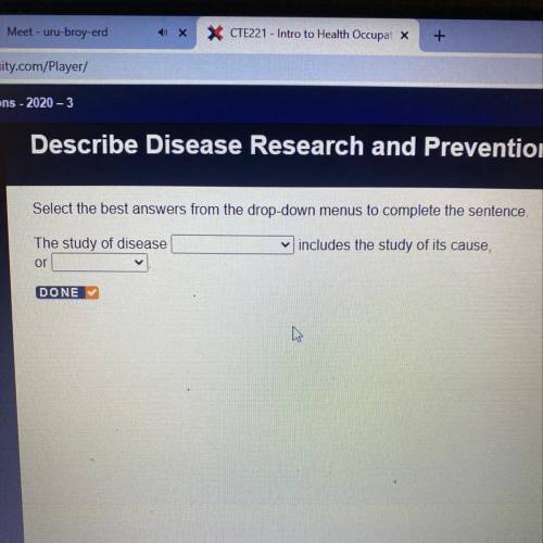 Select the best answers from the drop-down menus to complete the sentence.

The study of disease
o