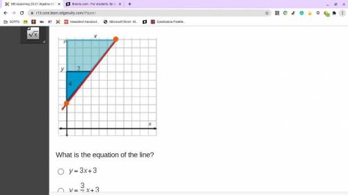 The graph shows a line and two similar triangles. What is the equation of the line? y = 3 x + 3 y =