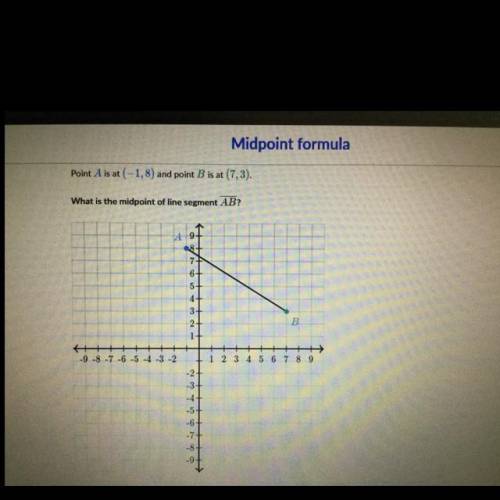 Midpoint formula

Point A is at (-1,8) and point B is at (7,3).
What is the midpoint of line segme