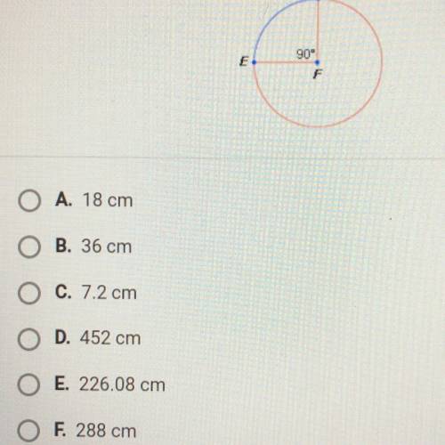 The circumference of OF is 72 cm. What is the length of DÈ (the minor arc)?