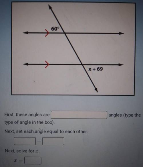 Instructions: Given the following image of two parallel lines cut by a transversal, find the value