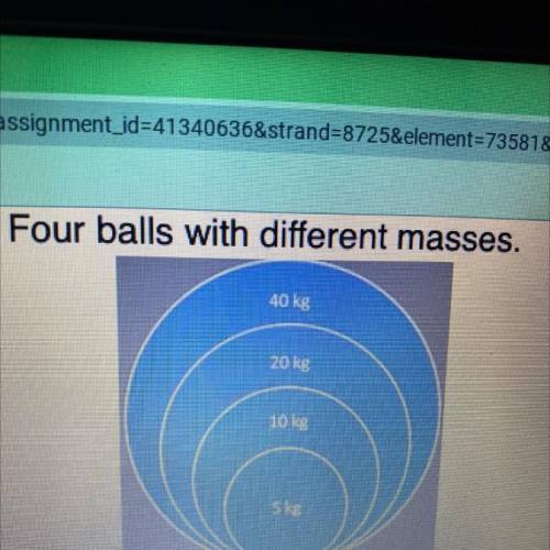 Four balls with different masses.

40 kg
20 kg
10 kg
5 kg
Consider the four masses. Describe the