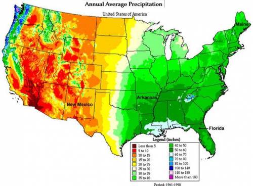 Review the image below. Pick two states shown on the map and describe the climate you would expect