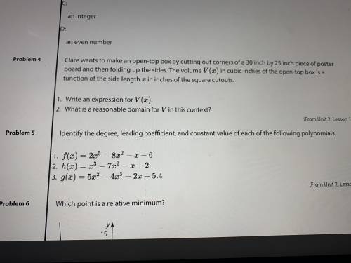 Identify the degree, leading coefficient, and constant value of each of the following polynomials