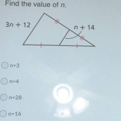 Find the value of n.
3n + 12
n+ 14