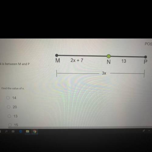 N is between M and P find the value of x help :(