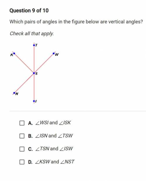 Which pairs of angles in the figure below are vertical angles?