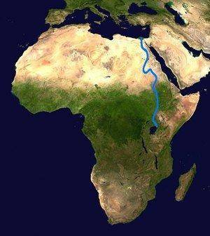 The blue line on this map represents what major river?

A) Amazon 
B) Euphrates 
C) Nile 
D) Tigri