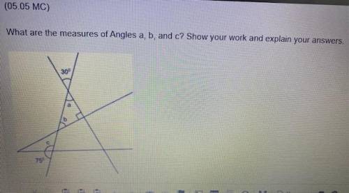 What are the measures of angles a,b,c ?