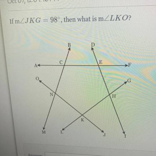 If m JKG = 98 then what is m LKO