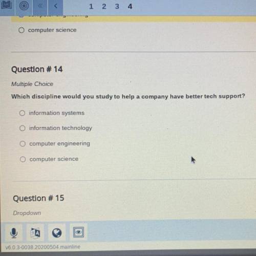 Multiple Choice

Which discipline would you study to help a company have better tech support?
O in
