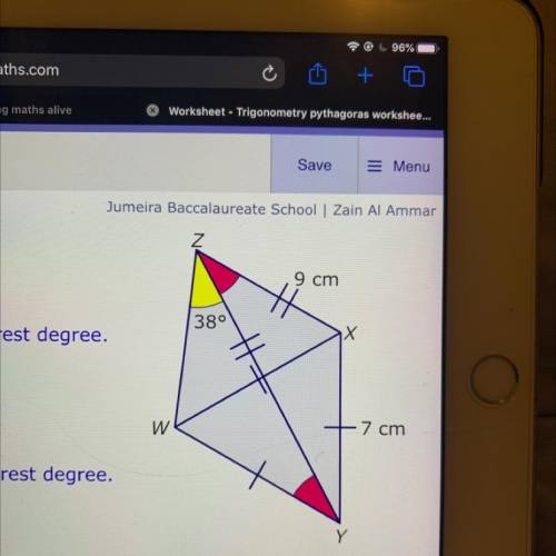 WXYZ is a triangular-based pyramid.

The base is an equilateral triangle.
9 cm
38°
Calculate the a