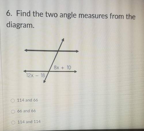 Find the two angle measures from diagram 8x+10 12x-18
