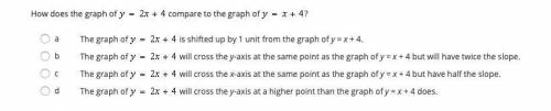 Please help me How does the graph of y=2x+4 compare to the graph of