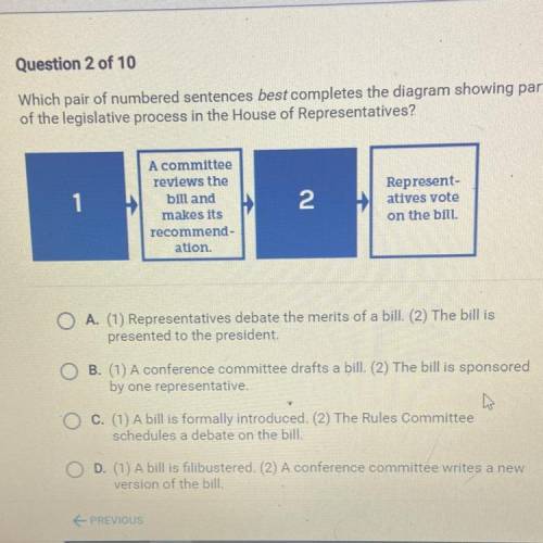Which pair of numbered sentences best completes the diagram showing part

of the legislative proce