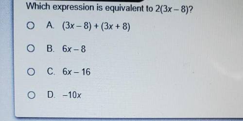 Which expression is equivalent to 2(3x-8)?