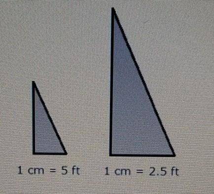 above are two different models of the same triangle. if area of the model on the left is 22 sq cm,