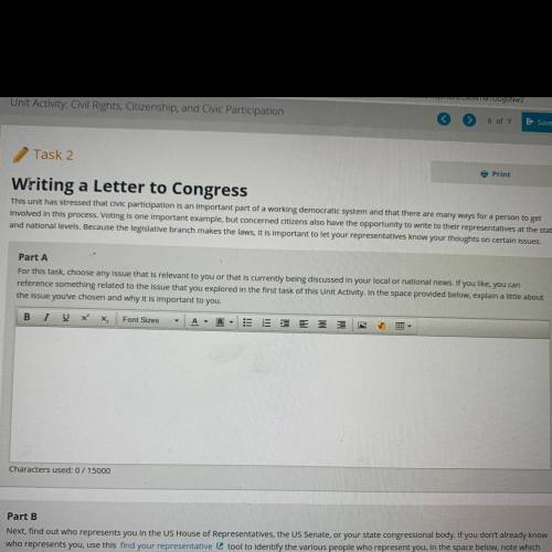 Writing a Letter to Congress

This unit has stressed that civic participation is an important part