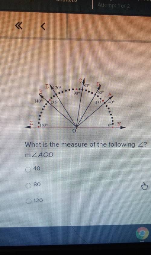 What is the measure of the following angle?AOD