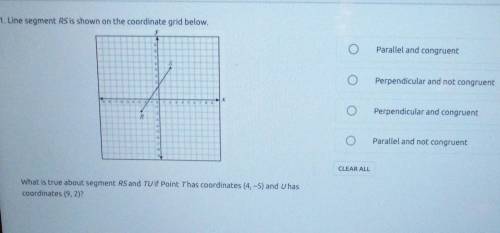 What is true about segment RS and TUif Point Thas coordinates (4,-5) and Uhas

coordinates (9, 2)?