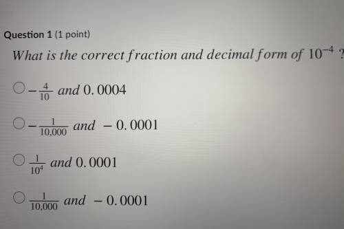 What is the correct fraction and decimal form of 10-4?