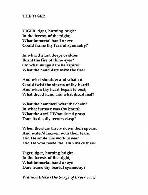 Paraphrase the poem 
tyger 
by william blake