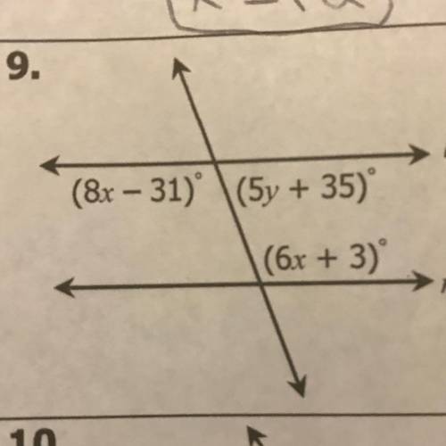 9. (8x - 31)° \(5y + 35) (6x + 3)