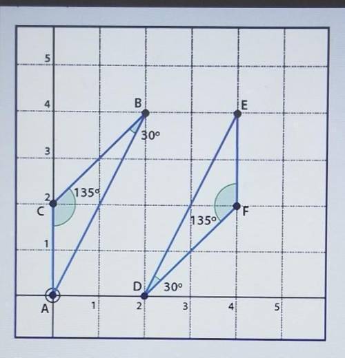 Name the congruent triangles and justify the reason for congruence.

A) ABC is congruent to EDF by
