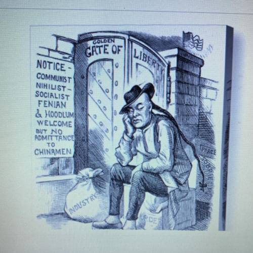 How does the cartoon reflect American immigration policy in the late 1800s?