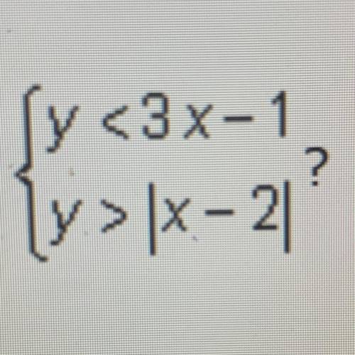 Which ordered pair is a solution to the system of inequalities

Y<3x-1
Y>|x-2|
A. (-2,0)
B.