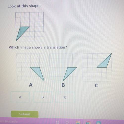 Geometry L.1 Classify congruence transformations CXT

Look at this shape:
Which image shows a tran