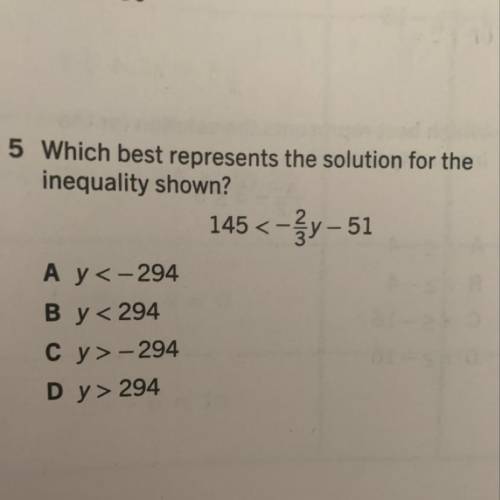 Which best represents the solution for the inequality shown? 
145< - 2/3y - 51