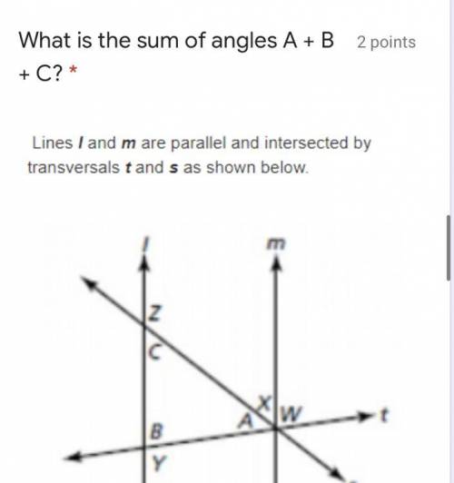 What is the sum of angles A + B + C?