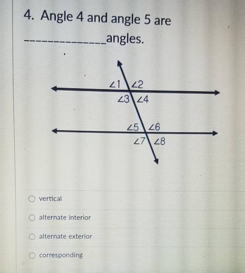 Angle 4 and angle 5 are ??? angles will mark brainiest