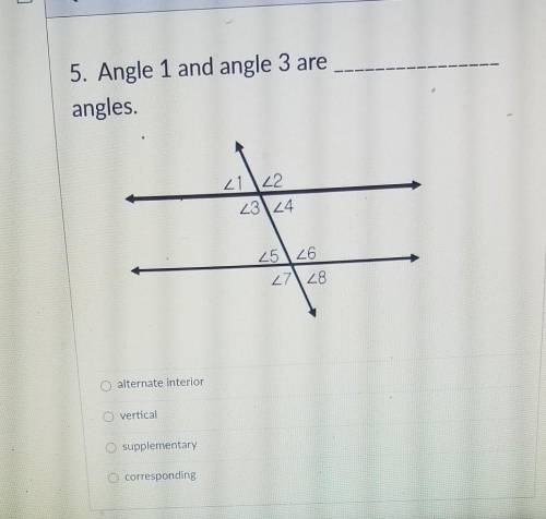 Angle 1 and angle 3 are ??? angles will mark brainiest